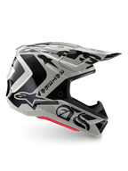 Alpinestars Limited Edition S-M7 Wolf Dust Helmet, Dune Black Glossy motocross helmet, side profile featuring bold black graphics and branding, red base accents, aerodynamic off-road head protection