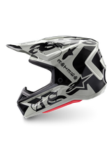 Alpinestars Limited Edition S-M7 Wolf Dust Helmet, Motocross Helmet, Dune Black Glossy, off-white shell with black gothic ASTARS branding and graphic patterns, red interior padding visible, aerodynamic profile for off-road racing
