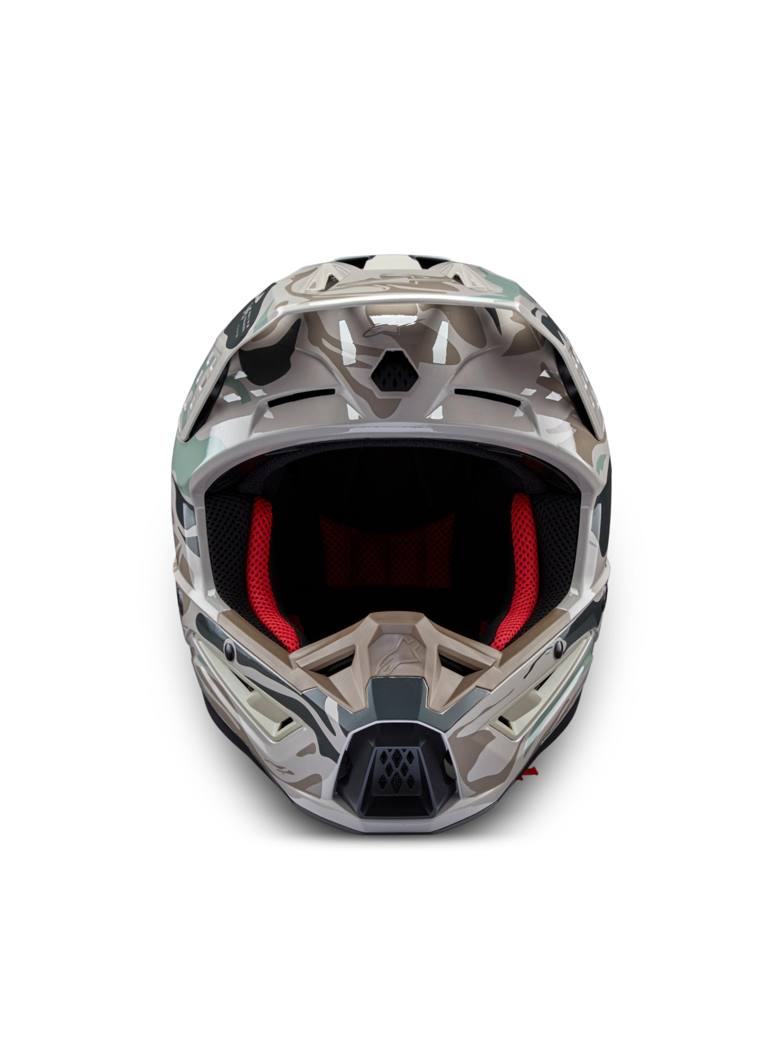 Alpinestars S-M5 Mineral ECE 22.06 helm, motorcrosshelm in warm grijs en celadon groen glanzend, lichtgewicht thermoplastische schaal.