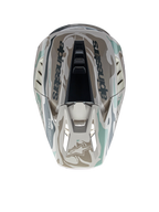 Alpinestars S-M5 Mineral helm, motorcrosshelm in warm grijs en celadon groen met glanzend camouflagepatroon, bovenaanzicht.