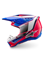 Alpinestars S-M5 Sail ECE 22.06 helm, glanzende blauwe en roze off-road motocrosshelm met geavanceerde ventilatie.