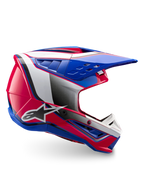 Alpinestars S-M5 Sail helm, ECE 22.06 motorcrosshelm in wit, diva roze en email blauw, glanzende afwerking.