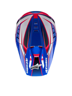 Alpinestars S-M5 Sail helm, motocrosshelm, email blauw, wit en diva roze, bovenaanzicht, ECE 22.06-gecertificeerd.