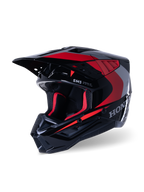 Alpinestars Honda S-M5 Helm, motorcrosshelm, zwart rood glanzend, voorzien van zilveren Honda-graphics en SM5-logo, aerodynamisch profiel met grote luchtinlaten en een verstelbare klep, ontworpen voor off-road racing