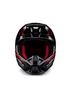 Alpinestars Honda S-M5 ECE helm, motorcrosshelm, glanzend zwart rood, vooraanzicht met een glanzende zwarte afwerking en rode graphics, opvallende rode binnenvoering, hoekig ontwerp met meerdere luchtinlaten, hoogwaardige bescherming voor motorcross