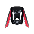 Alpinestars Honda S-M5 Vizier, zwart rood glanzend, vervangend vizier voor motorcrosshelm, voorzien van witte Alpinestars en Honda logo's, rode en witte grafische strepen, glanzende afwerking voor off-road rijden