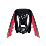 Alpinestars Honda S-M5 Vizier, zwart rood glanzend, vervangend vizier voor motorcrosshelm, voorzien van witte Alpinestars en Honda logo's, rode en witte grafische strepen, glanzende afwerking voor off-road rijden