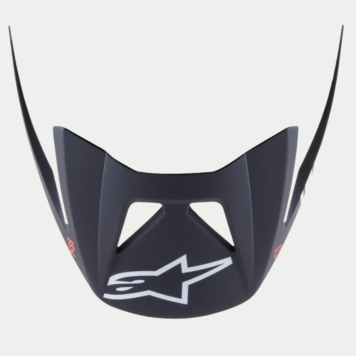 Alpinestars Visor Vector Tech A1, vervangend MTB-helmvizier, zwart lichtgrijs mat, prominent wit Astars-logo op de voorkant, hoekig snap-on ontwerp met ventilatieopeningen