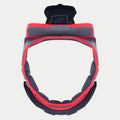 Alpinestars Supertech R10 Crown Pad, Replacement Helmet Interior Padding, Gray soft fabric with Red trim and Black attachment tabs, circular design for S-R10 helmets, featuring embroidered star logo on top tab.