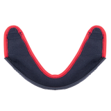Alpinestars Supertech R10 Chin Curtain, Helmet Accessory, dark gray fabric with a prominent red stitched border and a curved black plastic edge, official replacement part for S-R10 helmets