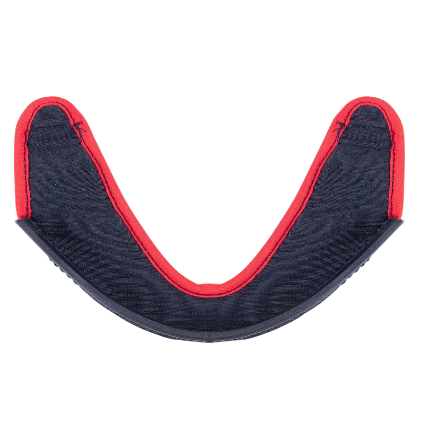 Alpinestars Supertech R10 Chin Curtain, Helmet Accessory, dark gray fabric with a prominent red stitched border and a curved black plastic edge, official replacement part for S-R10 helmets
