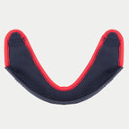 Alpinestars Supertech R10 Chin Curtain, helmet accessory, black fabric with bright red trim, curved U-shape design, official replacement part for S-R10 motorcycle helmets