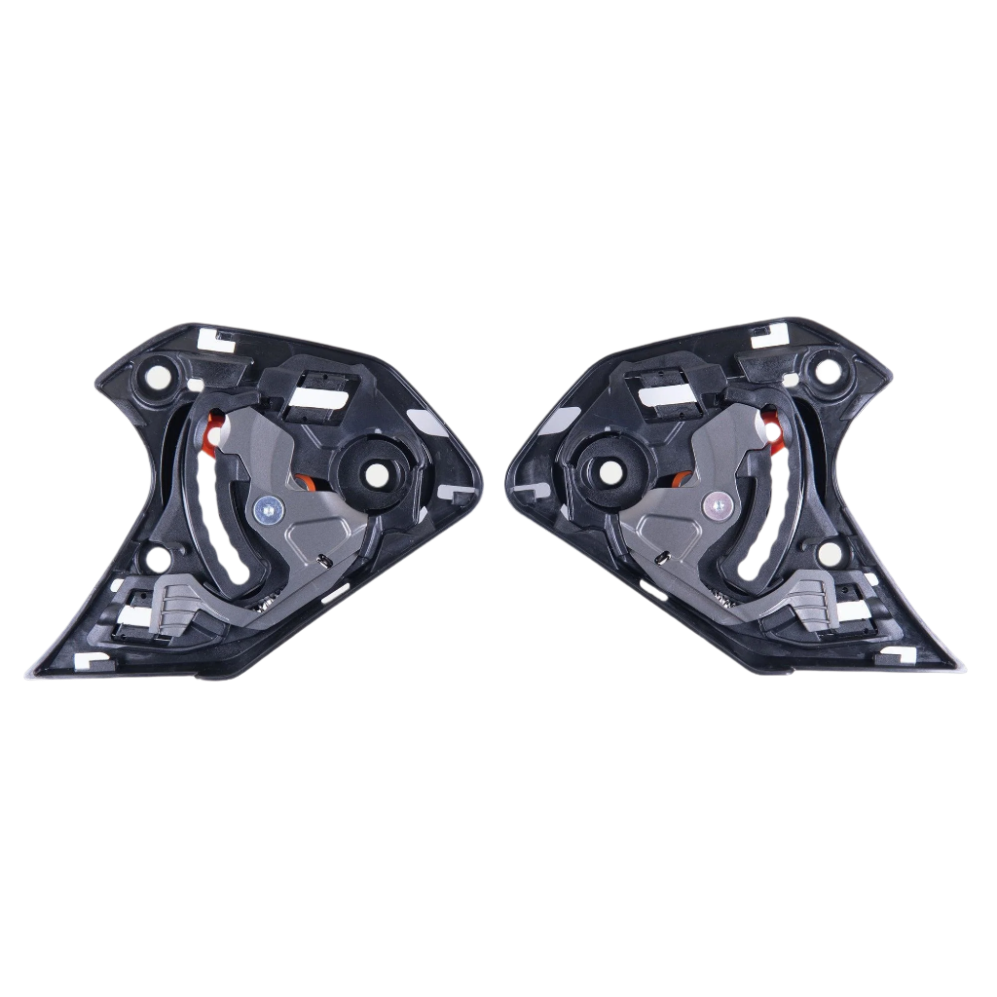 Alpinestars Supertech R10 Shield Mechanism, pair of black replacement visor mechanisms, left and right components with mechanical pivots and mounting points for S-R10 motorcycle helmets