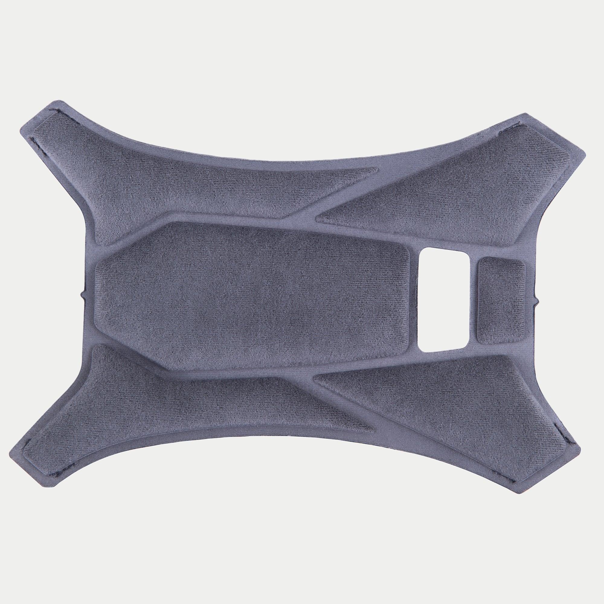 Alpinestars Supertech R10 Top Pad, Gray, official replacement crown pad for S-R10 helmets, featuring soft fabric with geometric padded sections and ventilation cutouts for interior comfort