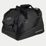 Alpinestars Supertech R10 Helmet Bag, Black, padded semi-rigid construction for motorcycle helmets, featuring carry handles with hook and loop closure, zippered opening, mesh ventilation panels, and reflective Alpinestars and Supertech logos