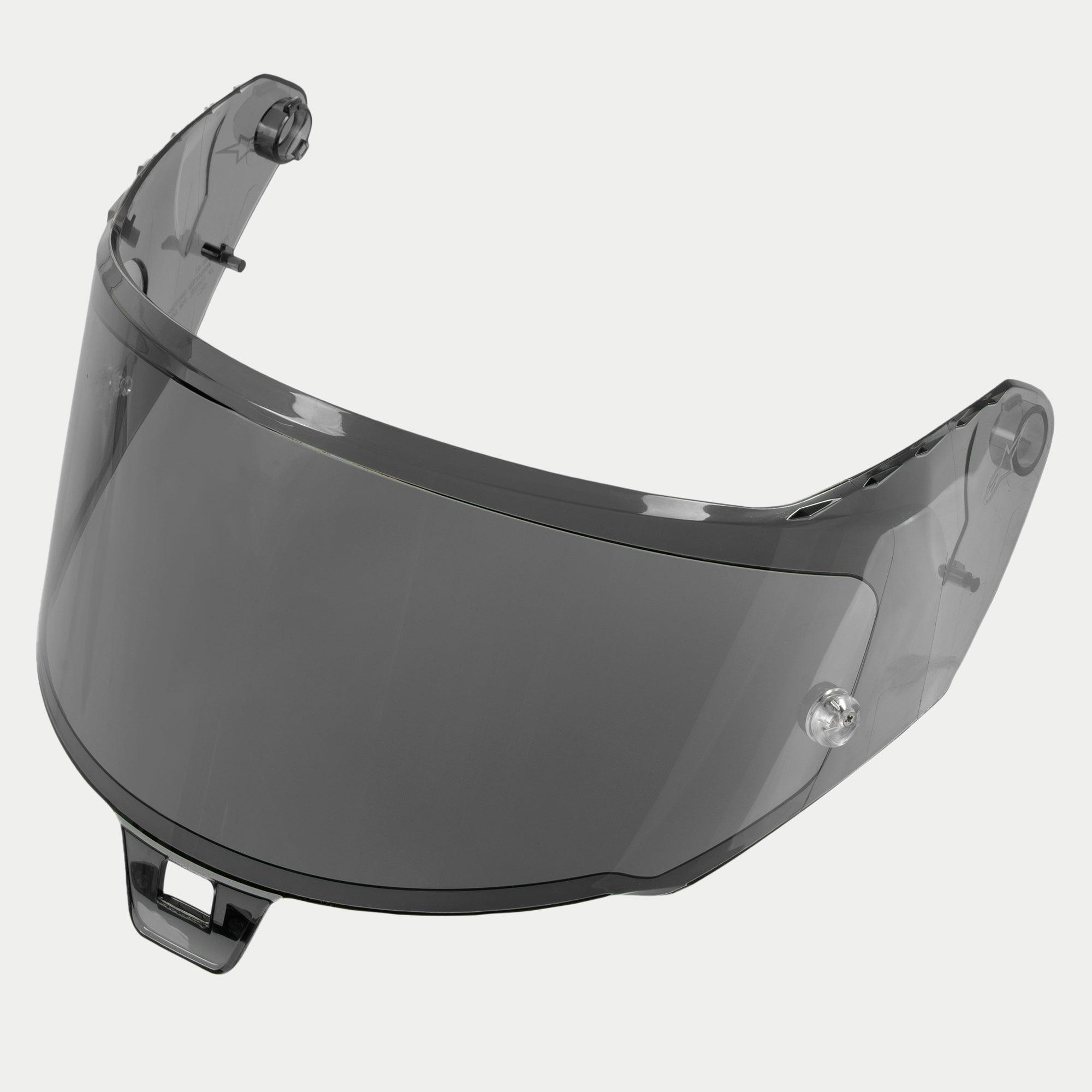 Alpinestars Supertech R10 AFHS-01 Shield, helmaccessoire, Dark Smoke, gebogen vervangingsvizier met transparante donkere tint, anti-kraslaag en bevestigingsmateriaal voor ritten overdag