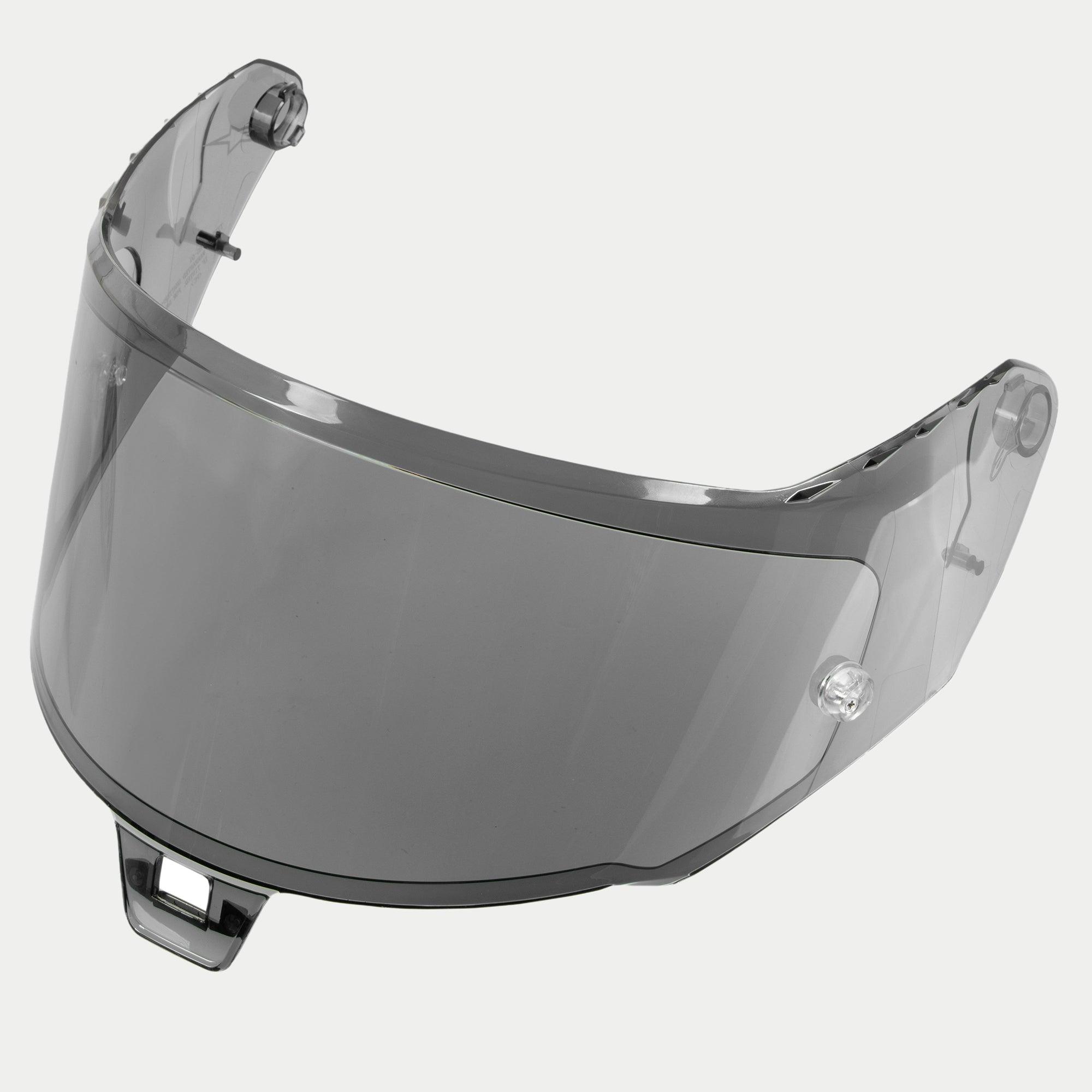 Alpinestars Supertech R10 AFHS-01 Shield, helmvizier, Light Smoke, semi-transparant grijs kunststof, aerodynamisch gebogen ontwerp met montagepunten aan de zijkant en centraal lipje, vervangingsonderdeel voor de S-R10 racehelm.