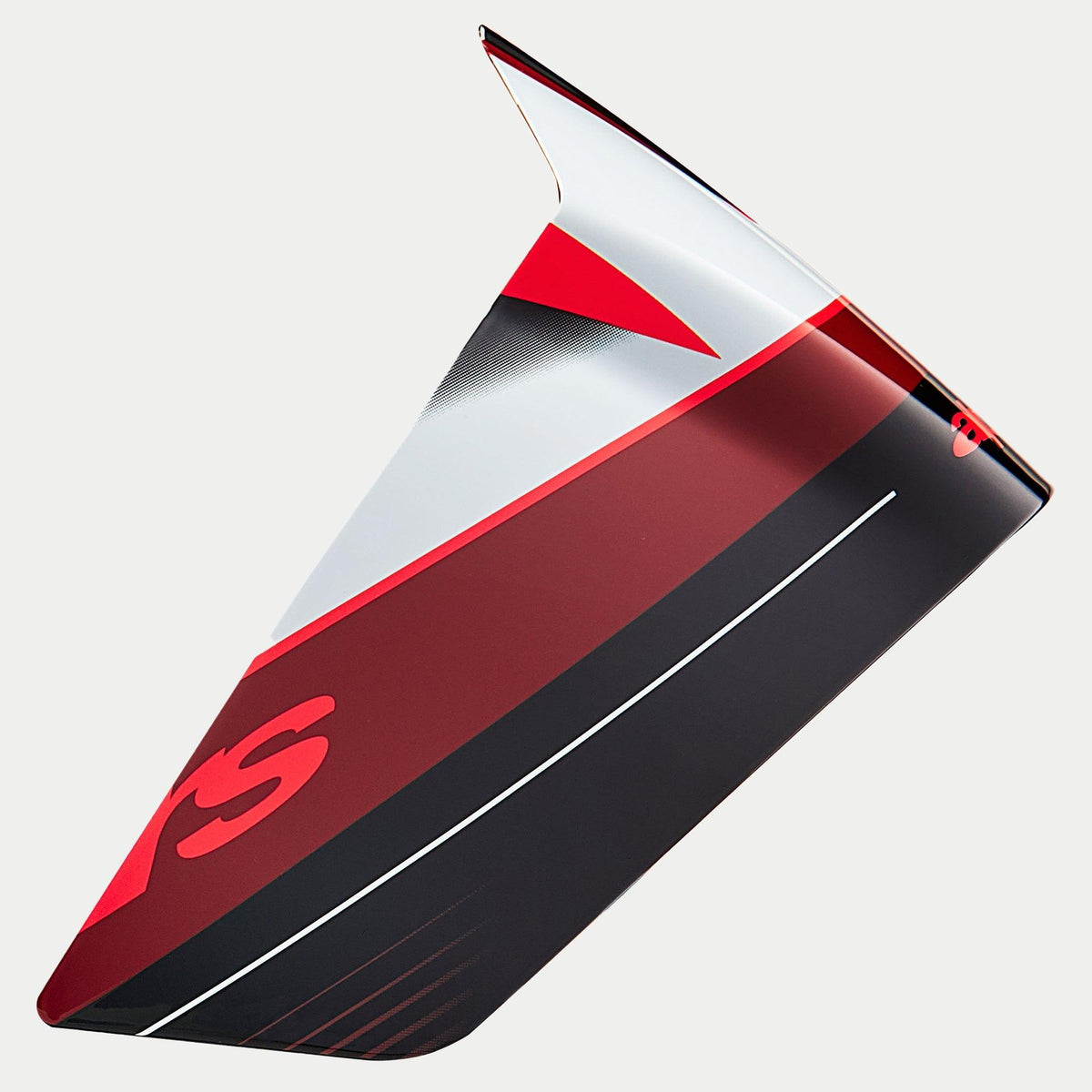 Alpinestars Supertech R10 Team Race Spoiler, helmaccessoire, zwart carbon, rood en wit glanzend, aerodynamisch reserveonderdeel met scherpe hoeken en grafische patronen, glanzende afwerking voor racehelmen