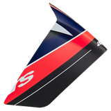 Alpinestars Supertech R10 Team Race Spoiler, helmaccessoire, carbon zwart, fluo rood en mat donkerblauw, aerodynamisch vleugelprofiel, matte afwerking met opvallende kleurpanelen, vervangingsonderdeel voor motorracehelmen