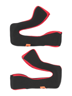Alpinestars S-M5 22.06 Regular wangkussenset, vervangende helmvulling, zwart en rood, zachte schuimvulling met rode mesh-afwerking, oranje merk-tags, motorhelm accessoires