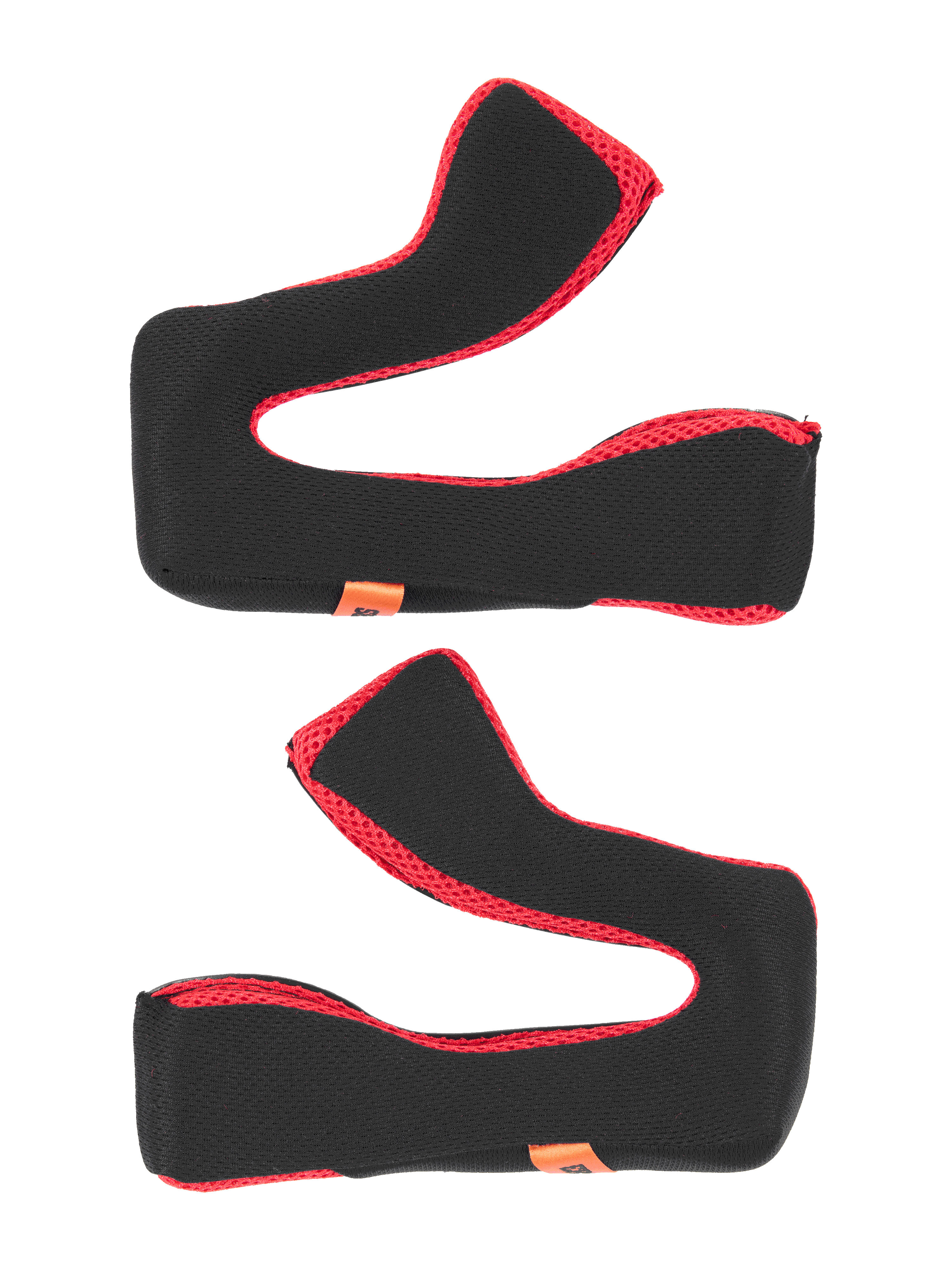 Alpinestars S-M5 22.06 Regular wangkussenset, vervangende helmvulling, zwart en rood, zachte schuimvulling met rode mesh-afwerking, oranje merk-tags, motorhelm accessoires