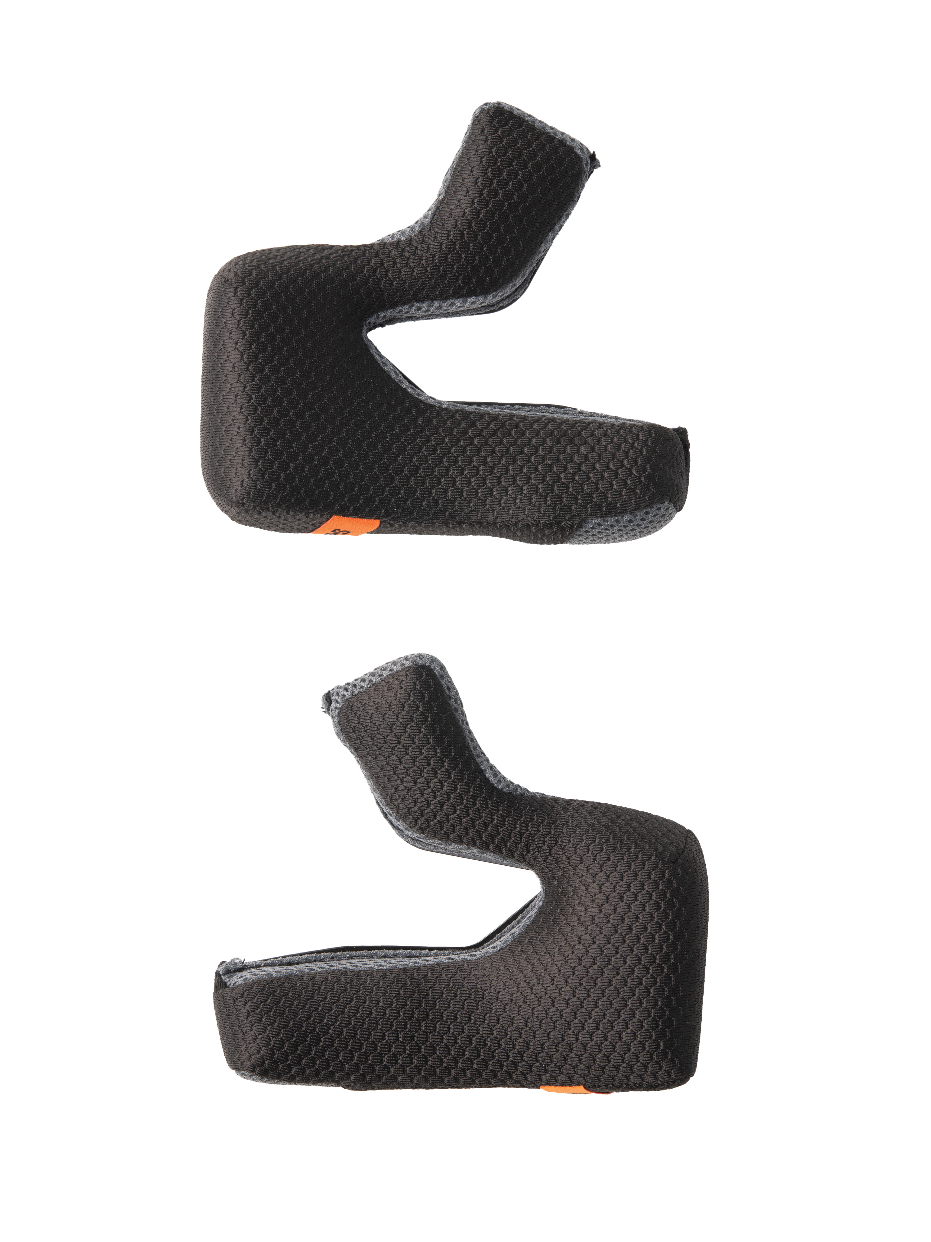 Alpinestars S-M7 wangkussenset, vervangende helmvoering, zwart met gestructureerde honingraatstof en grijze mesh-randen, gevormde schuimkussens voor een ergonomische pasvorm, voorzien van oranje noodontgrendelingslipjes, motorhelm accessoires