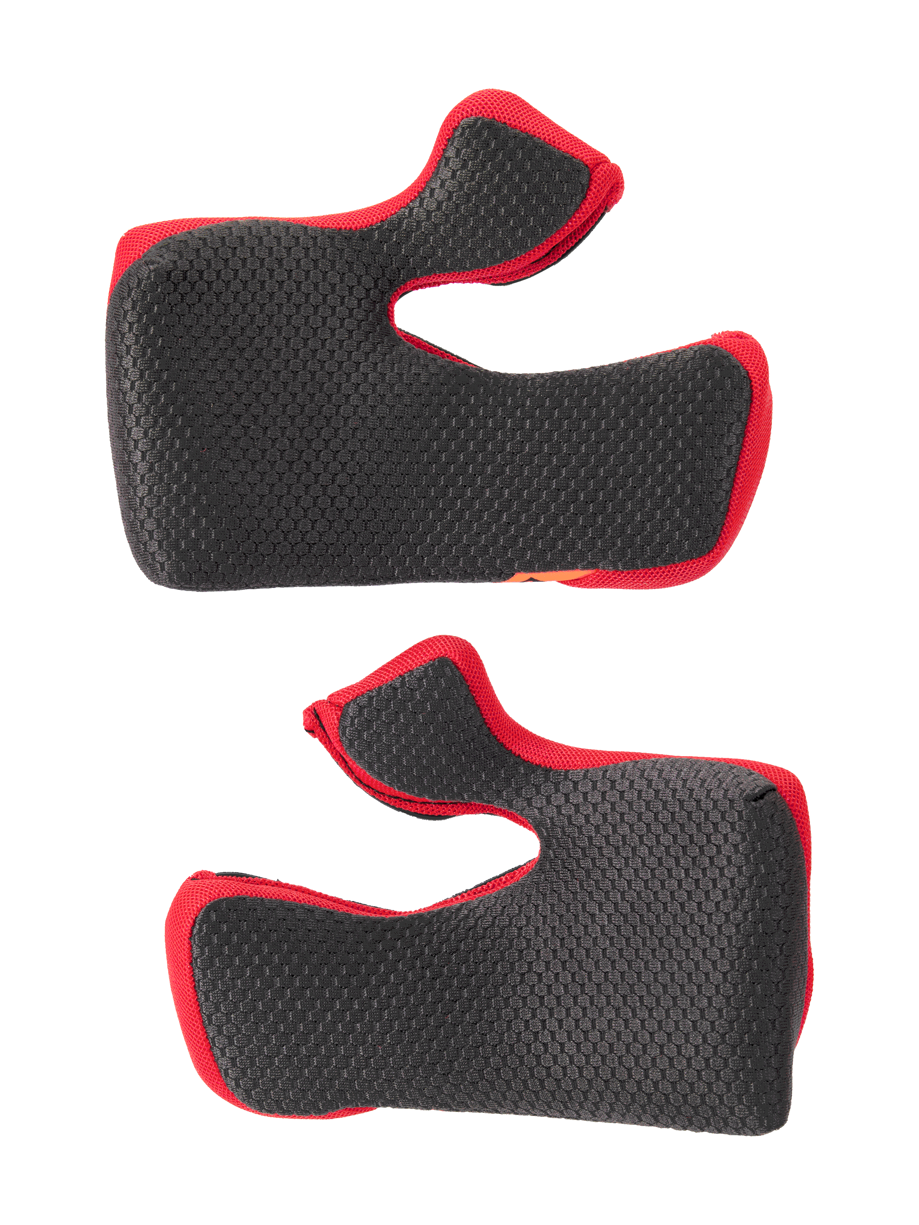 Alpinestars Supertech M10 22.06 Regular wangkussenset, zwart met rode randen, hexagonaal getextureerd mesh-oppervlak, vervangende binnenvoering voor motorcrosshelmen, gebogen ergonomische vorm