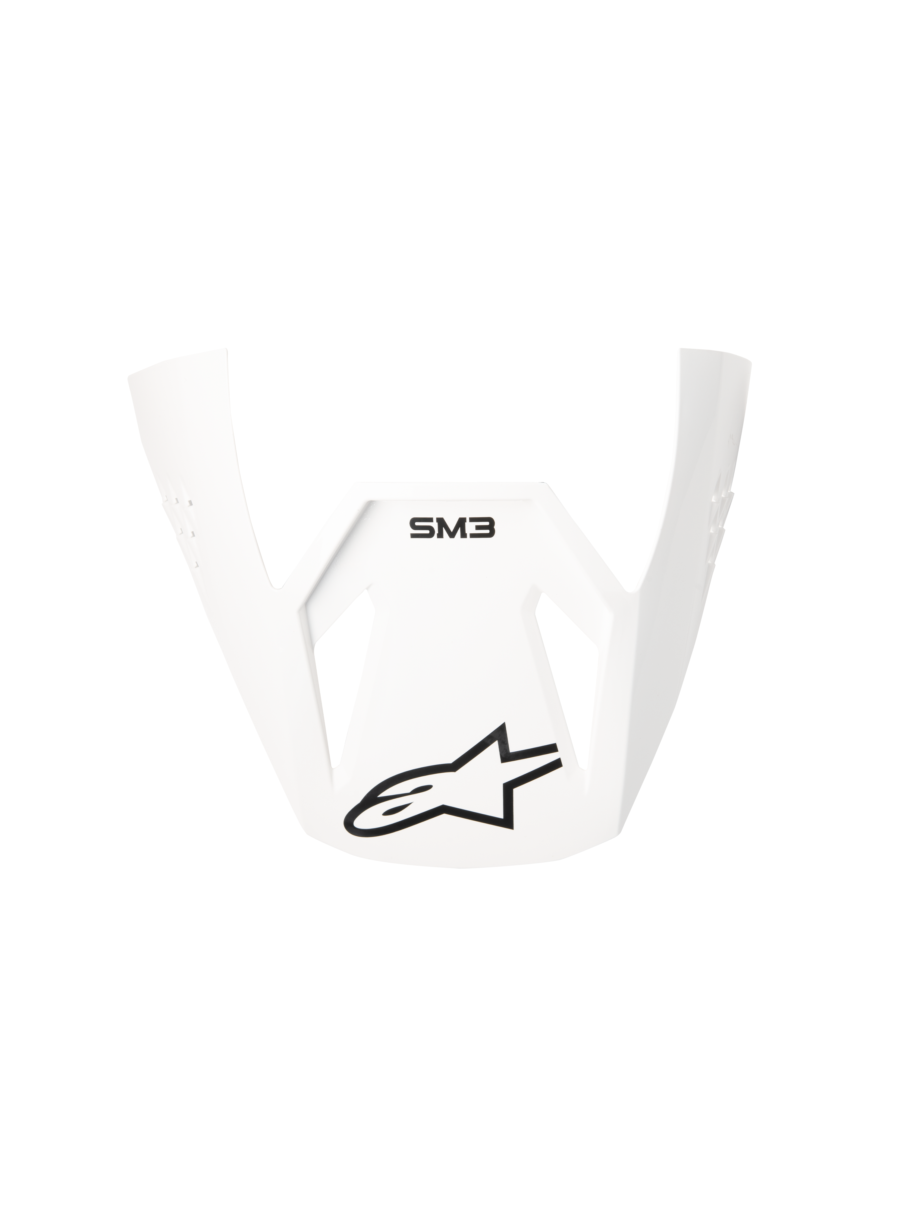 Alpinestars S-M3 Solid ECE06 vizier, glanzend witte vervangingsklep voor motorcrosshelmen, voorzien van zwart SM3-logo en Alpinestars-sterlogo, hoekig en aerodynamisch ontwerp voor off-road prestaties