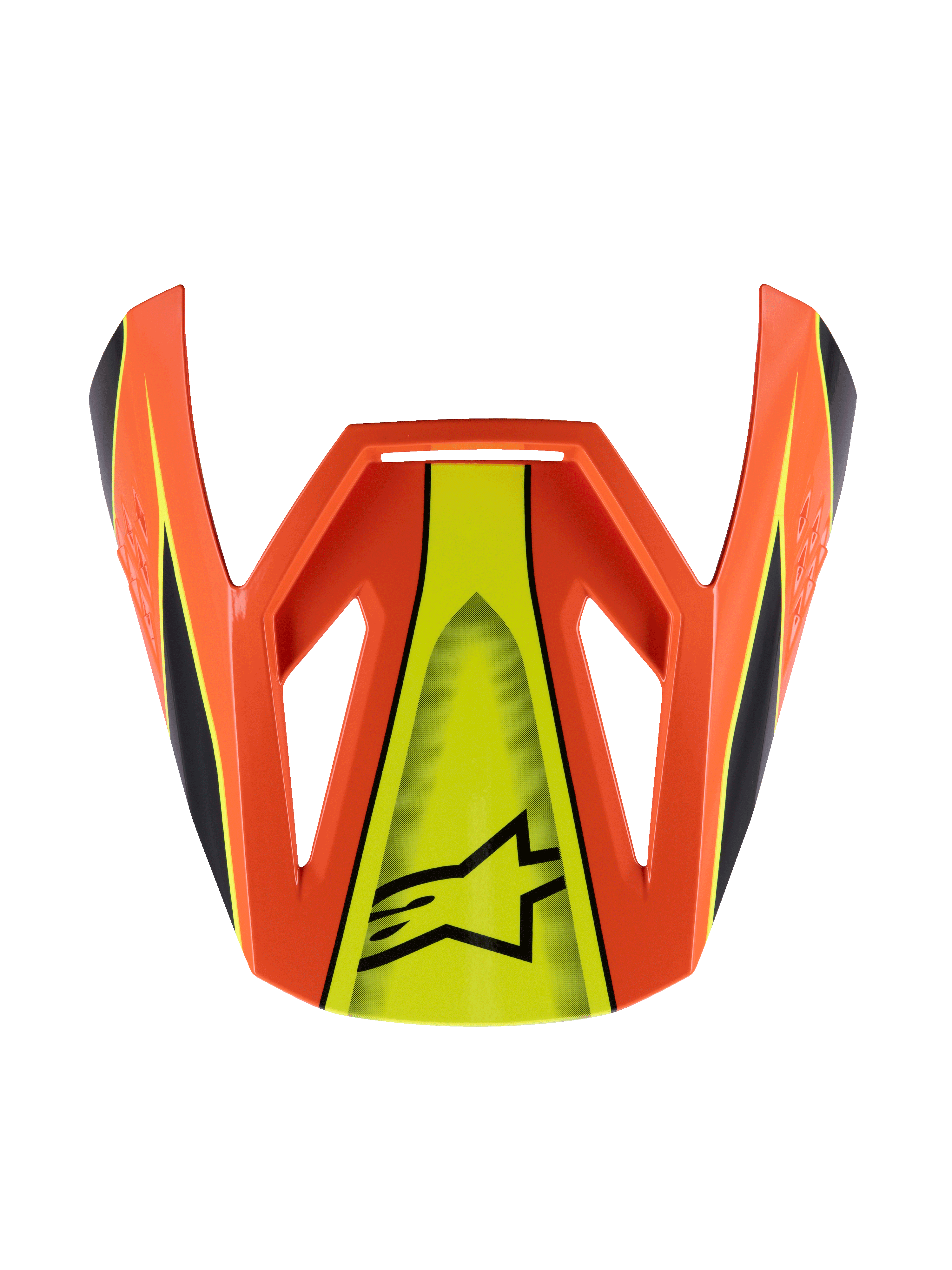 Alpinestars S-M3 Youth Fray Visor, motorcrosshelm vizier, oranje en fluorescerend geel, hoekig aerodynamisch ontwerp met zwart Astar-logo en racestrepen, duurzaam plastic vervangingsonderdeel voor off-road jeugdhelmen