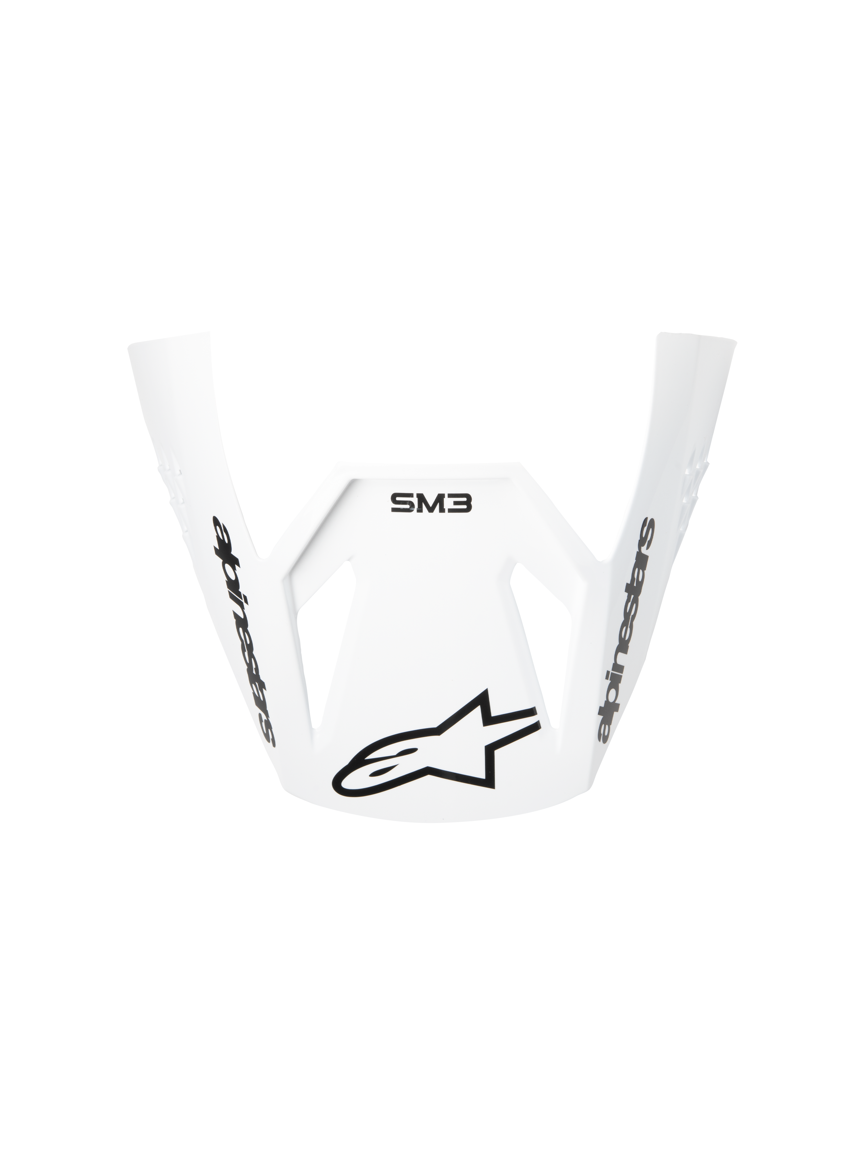 Alpinestars S-M3 Radium ECE06 vizier, wit, vervangend motorhelmvizier, gebogen aerodynamisch ontwerp met zwarte Alpinestars-logo's en SM3-branding, duurzaam kunststof voor motorcross-prestaties