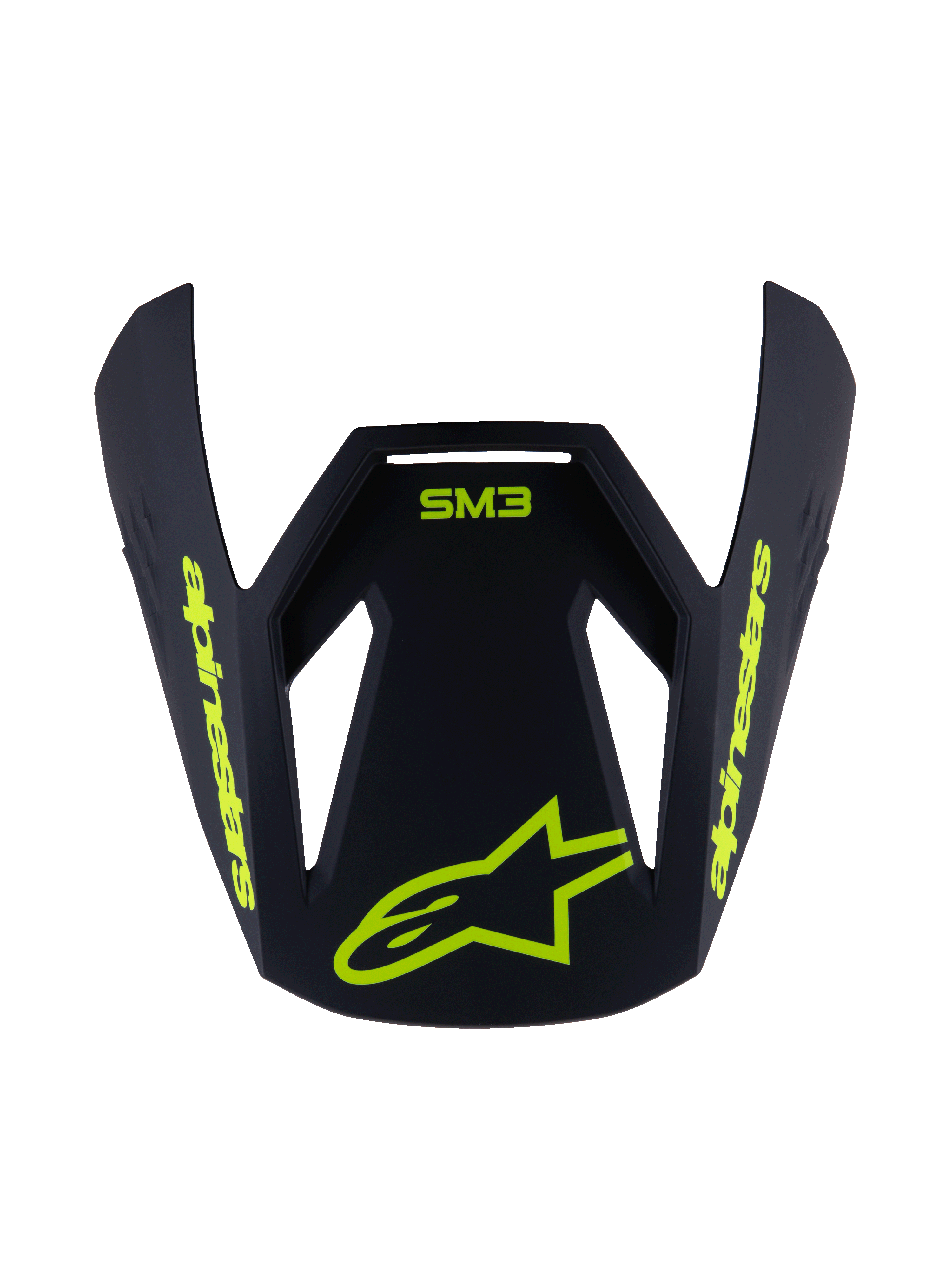 Alpinestars S-M3 Jeugd Radium vizier, vervangend vizier voor motorcrosshelmen, matzwart met fluoriserend gele graphics, voorzien van SM3-logo en Alpinestars-branding, hoekig aerodynamisch ontwerp