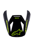 Alpinestars S-M3 Jeugd Radium Vizier, vervangende motorcross helmklep, zwart fluoriserend geel glanzend, met geel Alpinestars logo en sterlogo op de voorzijde, aerodynamisch ontwerp voor off-road jeugdhelmen