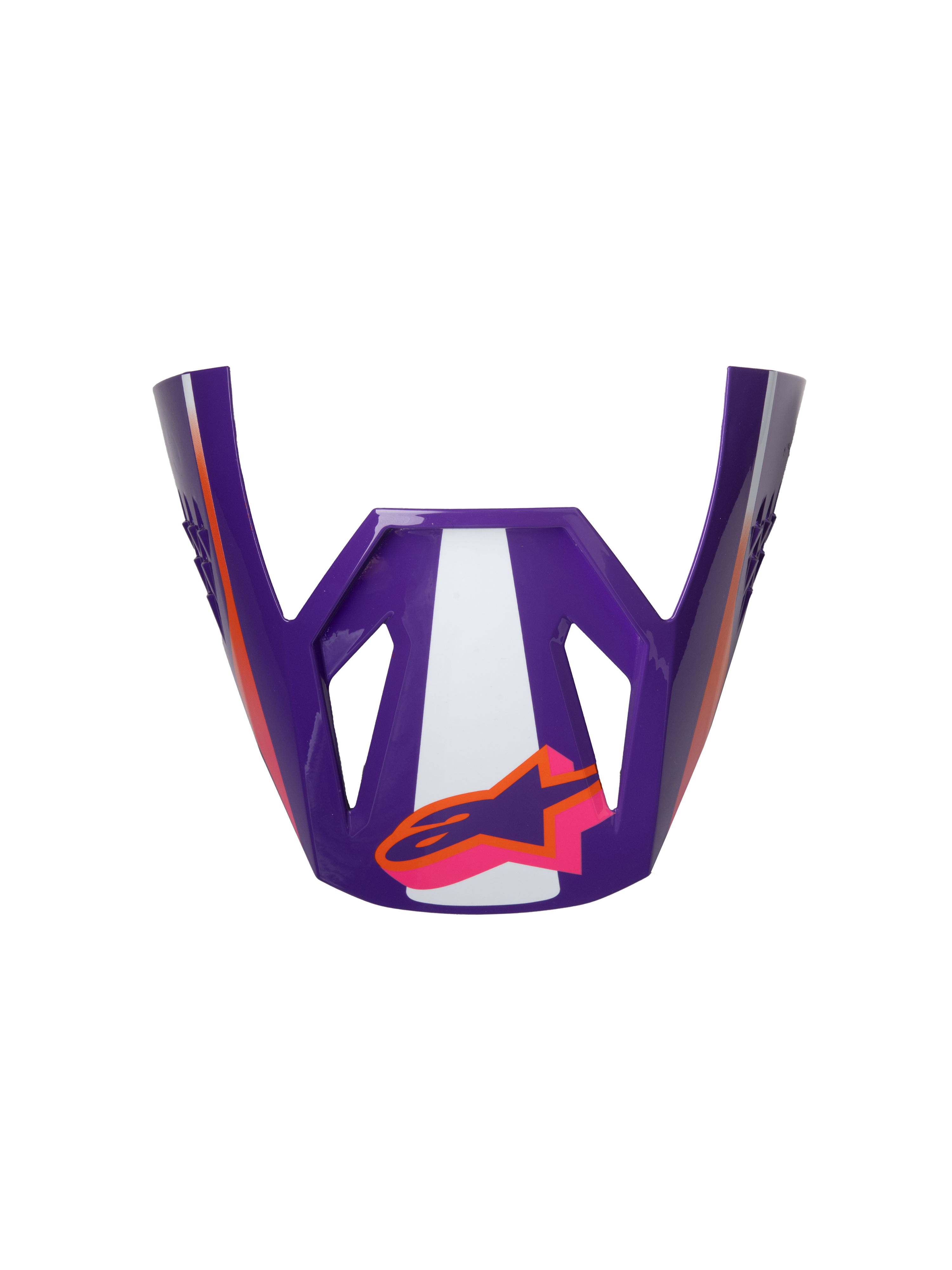 Alpinestars S-M3 Heat ECE06 helmvizier, motorrace vizier, paars, wit en roze, glanzende afwerking, oranje accenten met sterlogo, hoekig ontwerp met sportieve uitsparingen