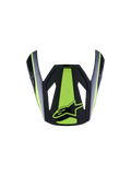 Alpinestars S-M3 Heat vizier ECE06, motorhelm vizier, fluogeel en glanzend zwart, met een opvallende fluorescerend gele centrale streep en zij-accenten, glanzend zwarte afwerking met geel sterlogo, aerodynamisch klepontwerp voor motorcrosshelmen