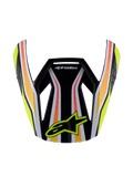 Alpinestars S-M3 Youth Wurx vizier, motocross helmvizier, zwart met gele, oranje en rode strepen, voorzien van het gele Alpinestars-logo, glanzend aerodynamisch ontwerp, vervangende klep voor off-road racing voor de jeugd