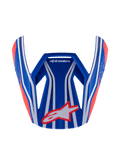 Alpinestars S-M3 Youth Wurx vizier, motorcross helmvizier, blauw, rood en wit met zwarte accenten, glanzende afwerking met opvallende strepen en Astar-logo, hoekige aerodynamische vervangingsklep voor jeugd MX-helmen