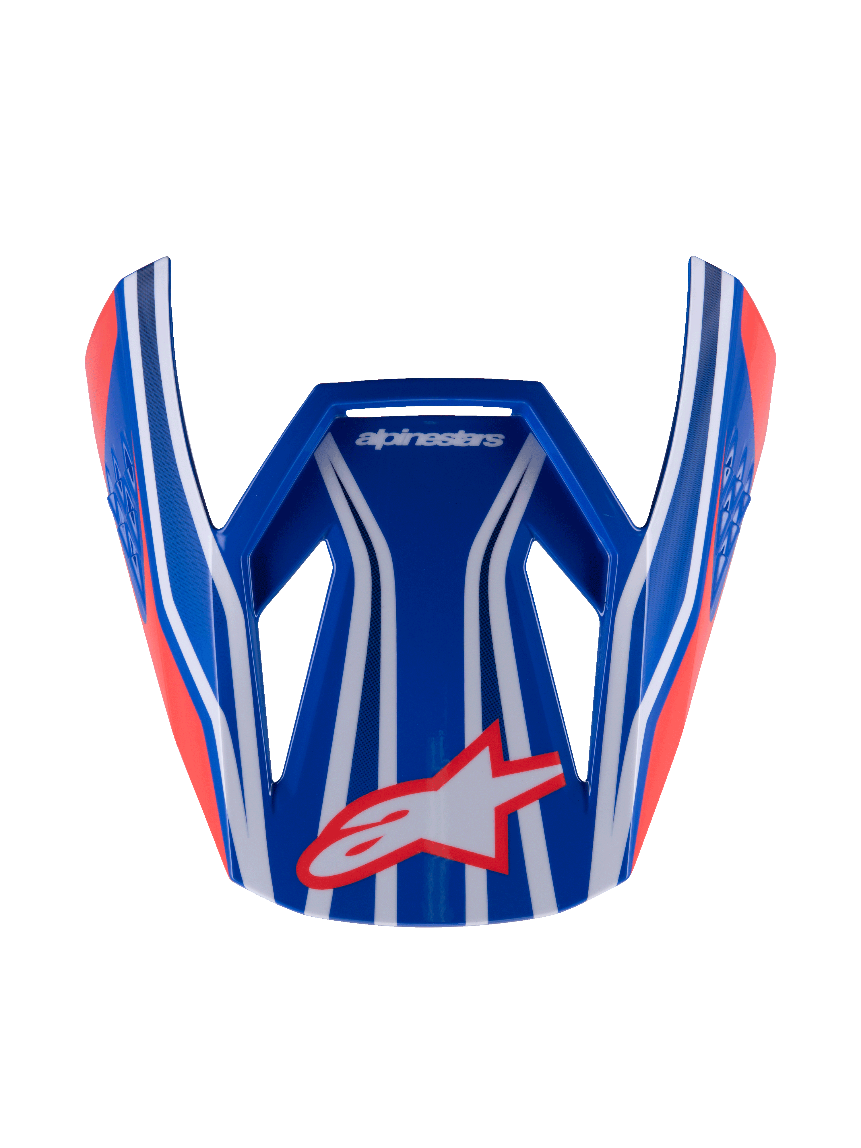 Alpinestars S-M3 Youth Wurx vizier, motorcross helmvizier, blauw, rood en wit met zwarte accenten, glanzende afwerking met opvallende strepen en Astar-logo, hoekige aerodynamische vervangingsklep voor jeugd MX-helmen