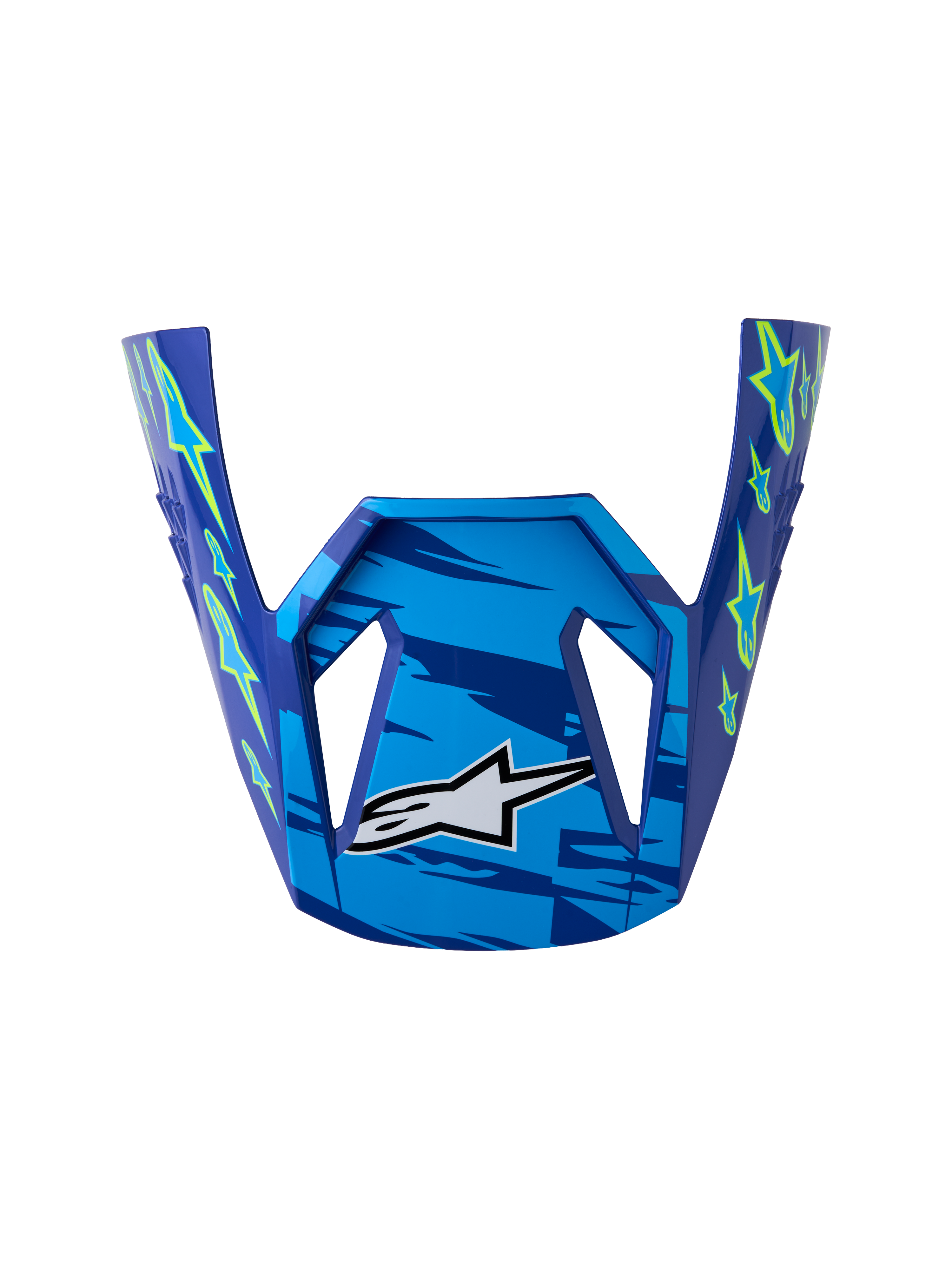 Alpinestars Jeugd SM3 Falcon vizier, motorcross helm-accessoire, blauw en fluoriserend geel, glanzende afwerking.