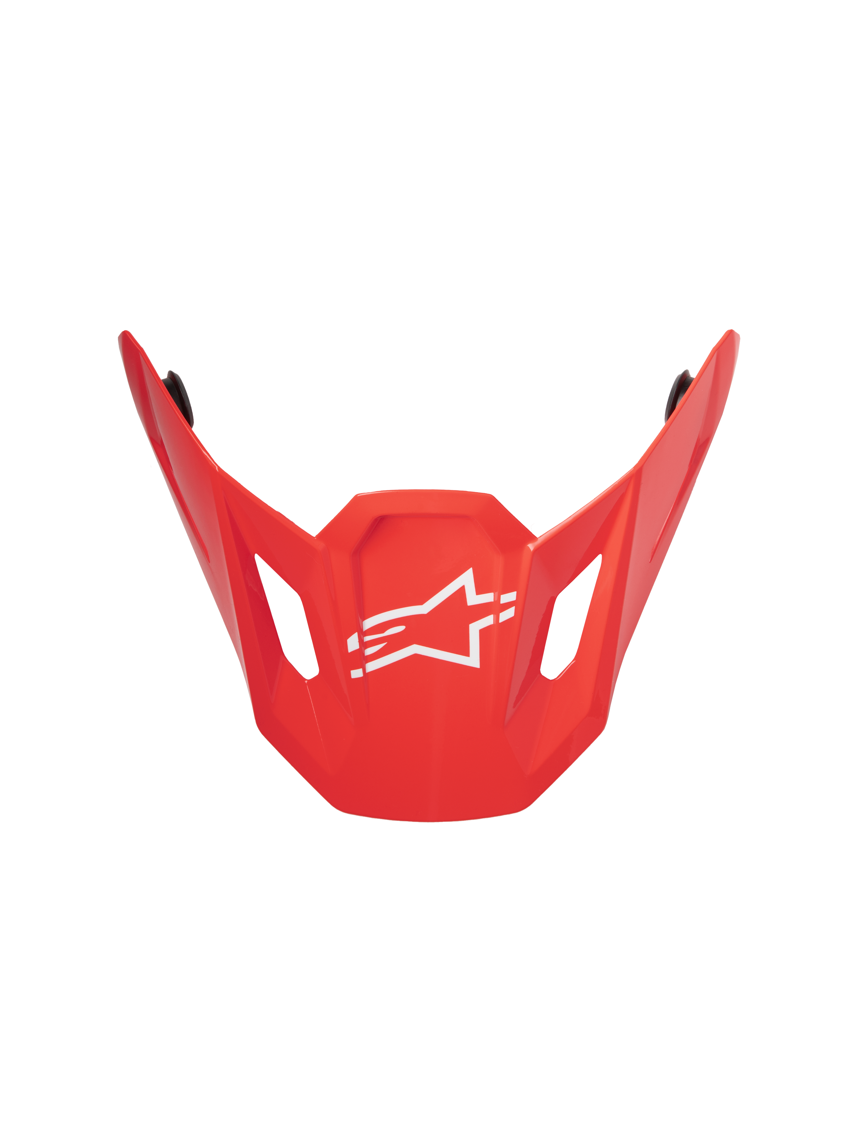 Alpinestars S-M7 Core ECE06 vizier, rood glanzend, vervangingsvizier voor motorcrosshelm, hoekig aerodynamisch ontwerp, centraal wit Alpinestars sterlogo, ventilatieopeningen aan de zijkant, duurzame glanzende afwerking