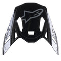 Alpinestars Supertech M10 Carbon Meta2 vizier, motocross helm accessoire, zwart en grijs glanzend, met een grijs A-star logo op de voorkant, aerodynamisch ontwerp met ventilatieopeningen voor off-road racen