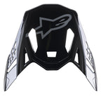 Alpinestars Supertech M10 Carbon Meta2 vizier, motocross helm accessoire, zwart en grijs glanzend, met een grijs A-star logo op de voorkant, aerodynamisch ontwerp met ventilatieopeningen voor off-road racen