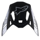 Alpinestars Supertech M10 Carbon Meta2 Visor, Motocross Helmet Accessory, Black and Gray Glossy, featuring a gray A-star logo on the front, aerodynamic design with ventilation cutouts for off-road racing
