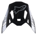 Alpinestars Supertech M10 Carbon Meta2 vizier, zwart en grijs glanzende vervangende klep, met grijs Alpinestars-logo en aerodynamische ventilatieopeningen, motorcross helmaccessoire