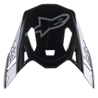 Alpinestars Supertech M10 Carbon Meta2 vizier, zwart en grijs glanzende vervangende klep, met grijs Alpinestars-logo en aerodynamische ventilatieopeningen, motorcross helmaccessoire