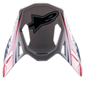 Alpinestars Supertech M10 Carbon Meta2 vizier, motorcross helm accessoire, wit rood en blauw met glanzende afwerking, voorzien van een groot zwart Astar-logo bovenop en branding aan de zijkanten, aerodynamisch ontwerp met ventilatie-openingen voor off-road helmen