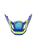 Alpinestars S-M7 Deed ECE06 vizier, vervangende klep voor motorcrosshelm, blauw en fluorescerend geel met glanzende afwerking, hoekig aerodynamisch ontwerp met ventilatieopeningen aan de zijkant, voorzien van opvallende gele Alpinestars-logo's en graphics