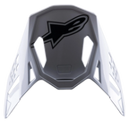 Alpinestars S-M8 Factory vizier, vervangende klep voor motorcrosshelm, wit met zwart Alpinestars-logo, glanzende afwerking, aerodynamisch ontwerp met ventilatieopeningen