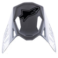 Alpinestars S-M8 Factory vizier, motorcross helm accessoire, wit met zwart Alpinestars logo, vervangende klep met aerodynamische uitsparingen en klik-systeem voor Supertech M8-helmen