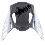 Alpinestars S-M8 Factory vizier, motorcross helm accessoire, wit met zwart Alpinestars logo, vervangende klep met aerodynamische uitsparingen en klik-systeem voor Supertech M8-helmen