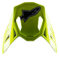 Alpinestars S-M8 Factory vizier, vervangende motorcross helmklep, felgeel fluo glanzend, voorzien van een zwart Alpinestars-logo en aerodynamische uitsparingen, compatibel met Supertech M8-helmen